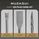 SDS-Plus Chisel Set 3pc for Concrete, Rock, Mansory, Brick, Stone - Tile, Self-Sharpening Flat and Point Steel Chisels for Rotary Hammer Drill - with Storage Case - MUZAGUI