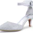 IDIFU Women's IN3 D'Orsay Pumps Low Kitten Heels for Women Dress Shoes Pointed Closed Toe Wedding Bride Ankle Strap Dressy Silver Black Nude White Gold Heels for Women (9)