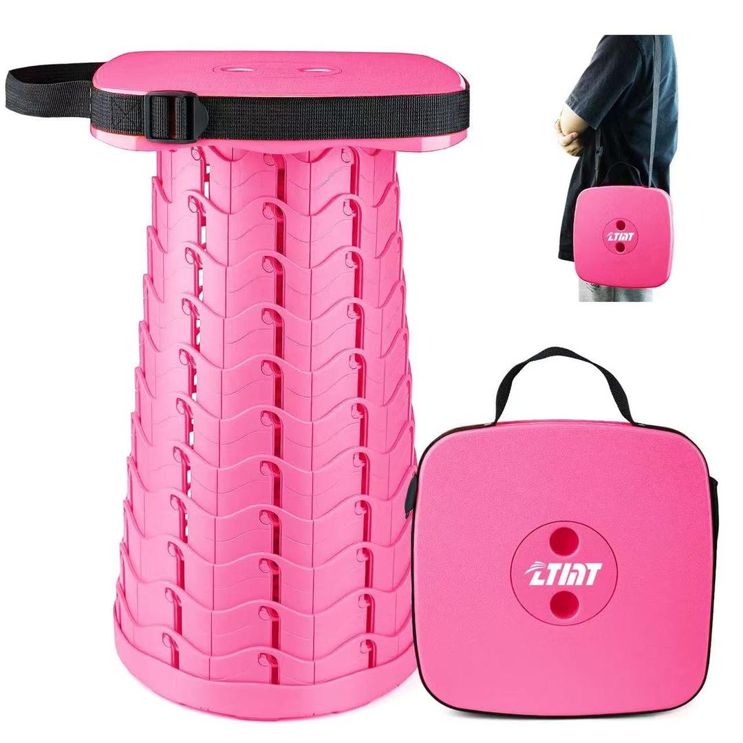 Upgraded Folding Stool - 485lbs Load Capacity,Telescopic Stool,Portable Collapsible Seat for Camping,Fishing,Hiking,Travel (Square-Pink)