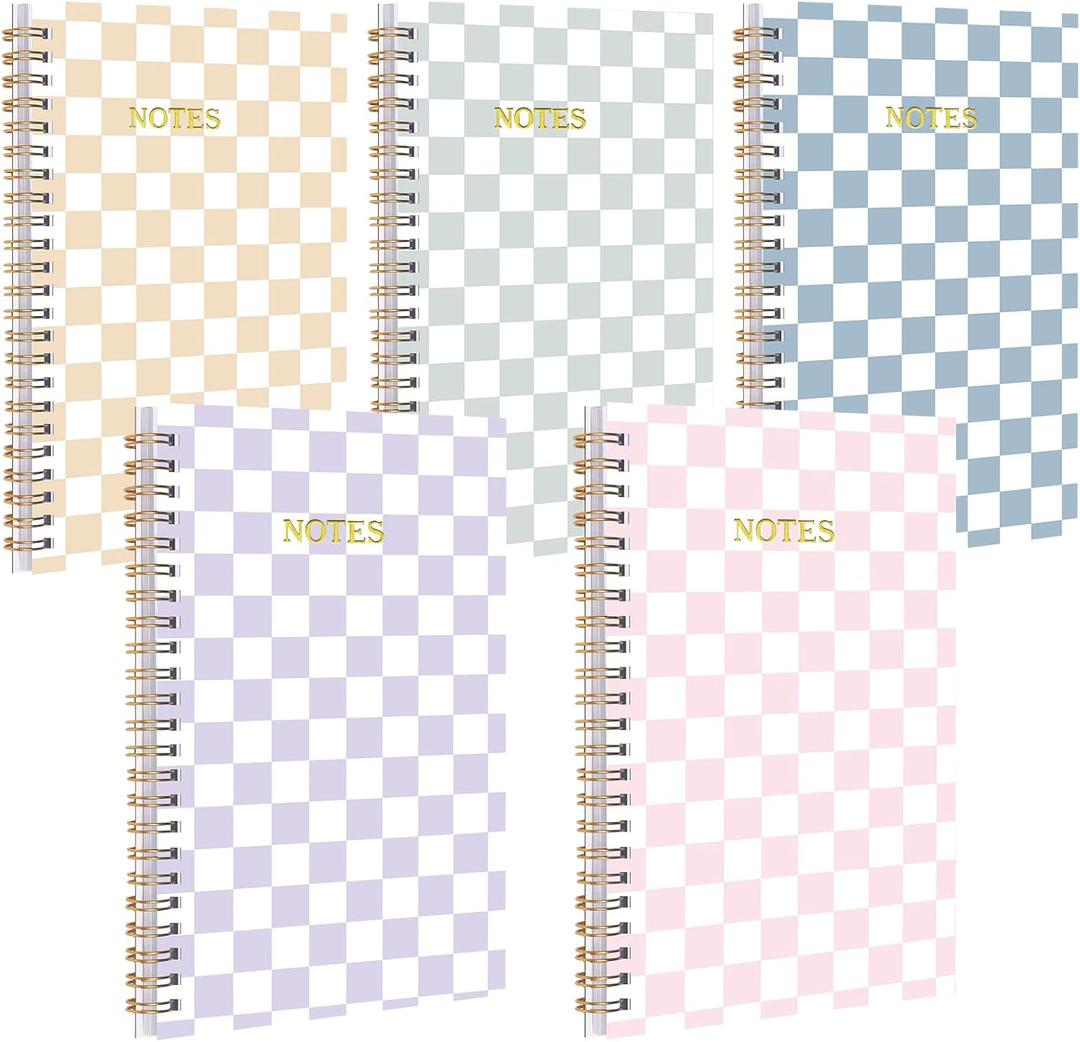5 Pack Checkered Spiral Notebooks 8.27 x 5.51 Inch Cute Work Notebooks A5 College Ruled 160 Pages/ 80 Sheets Aesthetic School Supplies for Employee Worker Stuff School Office Supplies(Pastel)