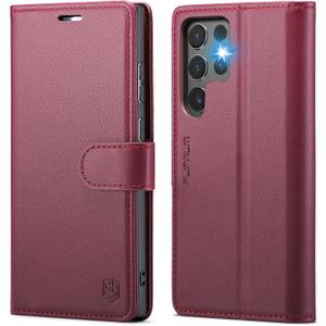 for Samsung Galaxy S24 Ultra Wallet Case with RFID Blocking Credit Card Holder, PU Leather Folio Flip Kickstand Protective Shockproof Cover Women Men for Samsung S24 Ultra Phone case (Red)