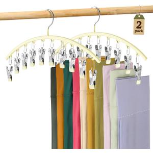 Legging Organizer for Closet, Metal Yoga Pants Hangers 2 Pack w/10 Clips Holds 20 Leggings, Space Saving Hanging Closet Organizer w/Rubber Coated Closet Organizers and Storage, Ivory