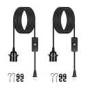 Plug in Pendant Light Cord - 16Ft Hanging Light Kit E26/E27 Light Socket Hanging Lantern Lamp Cord with On/Off Switch, Socket Rings, 2 Pack, Black