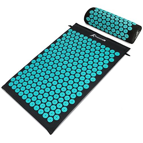ProsourceFit Acupressure Mat and Pillow Set for Back/Neck Pain Relief and Muscle Relaxation, Large - Black/Aqua 1 pc
