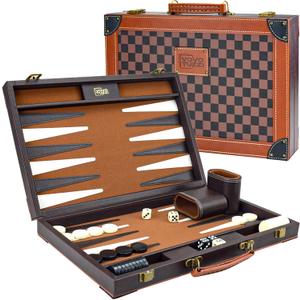 VOVOTUZZI Backgammon, Backgammon Sets for Adults, 15" Backgammon Board Games, Backgammon Set Leather Travel Strategy Game, Brown