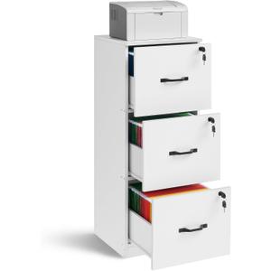 VASAGLE 3 Drawer File Cabinet, File Cabinet with Lock, Printer Stand, Office Filing Cabinet Organizer, for A4 and Letter Size Files, Cloud White UOFC055W14