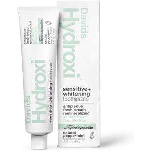Davids Hydroxi Fluoride Free Nano Hydroxyapatite Toothpaste for Remineralizing Enamel & Sensitive Relief, Whitening, Antiplaque, SLS Free, Natural Peppermint, 5.25oz, Made in USA (5.25 Ounce (Pack of 1))