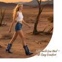 Shofrindy Blue Cowboy Boots for Women Metallic Mid Calf Booties with Stars Western Navy Cowgirl Fashion Embroidery Short Boots with Chunky Low Heel Party Shoes Cocert Outfits Size 7.5