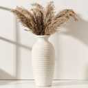 Vaseking Ceramic Natural Rustic Vase, 14.4 Inch Large Vintage Flower Threaded Decorative Farmhouse Tall Vase for Home Decor, Living Room, Shelf Decor, Wedding, Housewarming Gift, Off-White