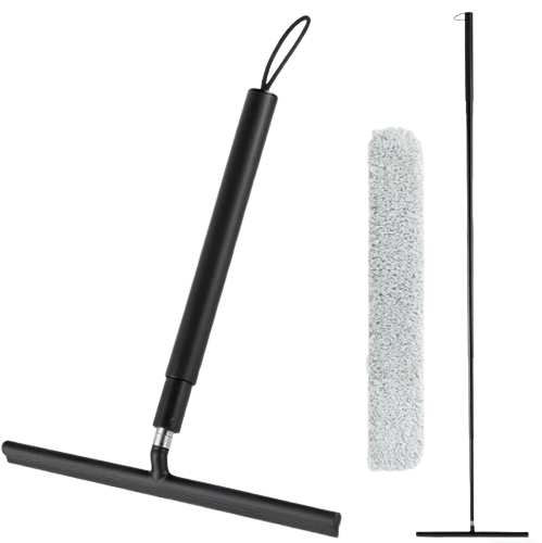 Shower Squeegee with Long Handle, 57" Telescopic Window Squeegee for Shower Glass, Floor, Tile and Car Windshield