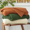 Chunky Cable Knit Throw Blanket Lightweight Cream 100% Organic Cotton Blanket for Sofa Couch Bed Baby Nursery, Rustic Shabby Chic Modern Farmhouse, 60 x 80 Give Laundering Bag