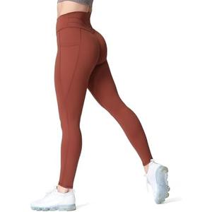 Aoxjox Trinity High Waisted Yoga Pants with Pockets for Women Tummy Control Buttery Soft Compression Workout Leggings 26" (Cherry Mahogany, XX-Small), XXS