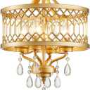 Crystal Ceiling Light Fixture, Farmhouse Semi Flush Mount Ceiling Light, Gold Crystal Chandeliers for Dining Room Light Fixture, Hallway Lighting Fixtures for Kitchen Bedroom Bathroom Foyer Entryway (16" High 12.8" Wide)