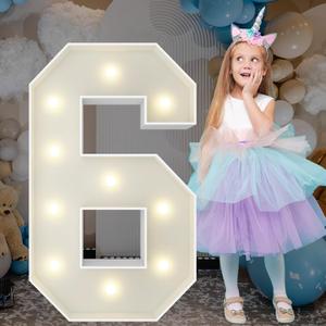 3FT Marquee Light Up Numbers, Giant Marquee Numbers, Pre-cut DIY Foam Board Number 6 for Sweet 16th 60th Birthday Decorations, 60th Anniversary 2026 Graduation Decor