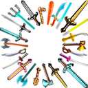 24 Pieces Inflatable Weapon Toys Blow Up Pixel Diamond Swords Axe Pickaxe Weapon Set for Kids Halloween Cosplay Pool Pixel Theme Party Favors