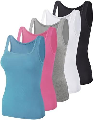 BQTQ 5 Pack Women's Tank Tops Square Neck Sleeveless Ladies Tank Top Undershirts XL