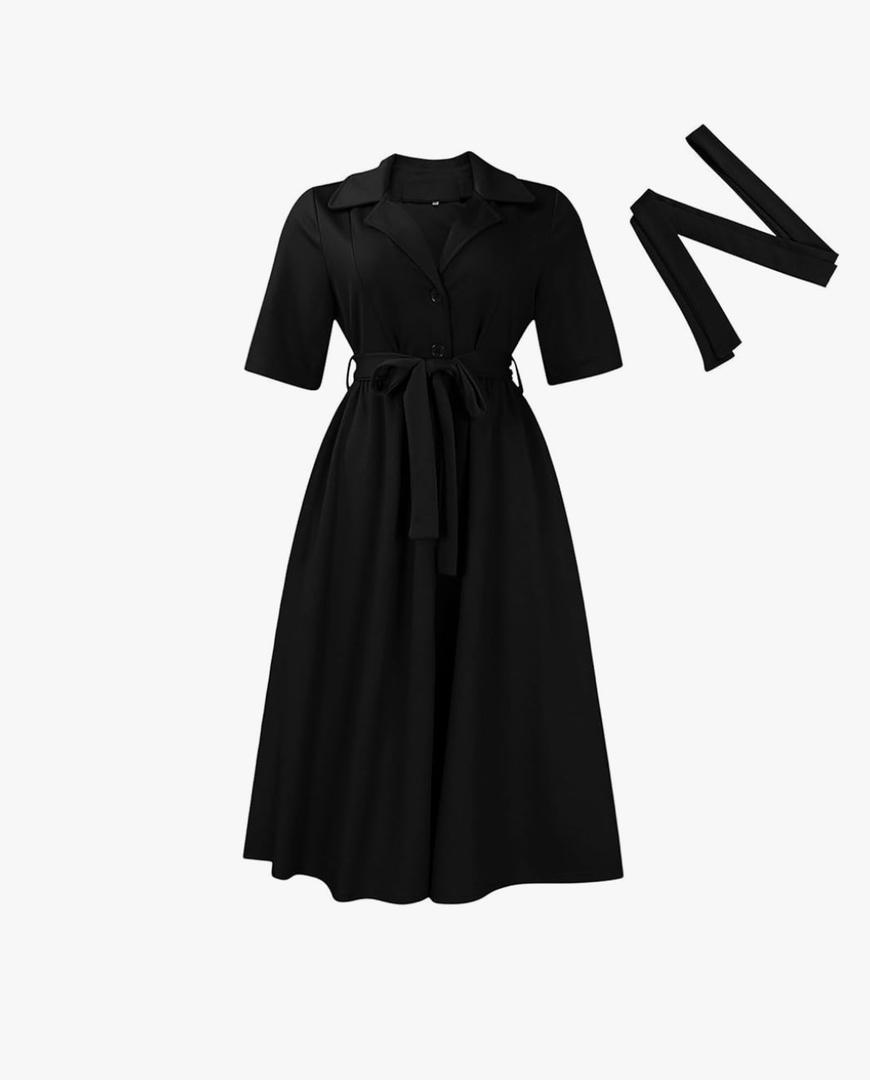 Women's  Shirt Dress: A-line Swing Plus Size Suit tie Dress M