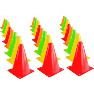Super Z Outlet 7.5" Bright Neon Colored Orange, Yellow, Red, Green Cones Sports Equipment for Fitness Training, Traffic Safety Practice (24 Pack)