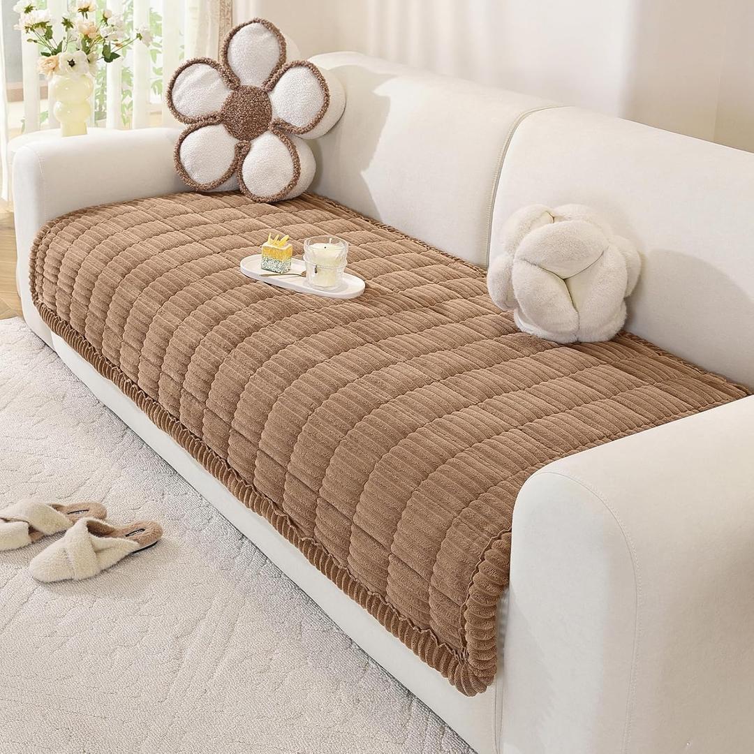 Couch Cover for Dogs Washable, Pet Couch Covers for Sofa, Soft Fuzzy Sectional Sofa Cover L Shape, Thick Couch Protector Pet Friendly, Paw Cart Dog Mat for Couches and Sofas (35.4" x 70.9", Brown)