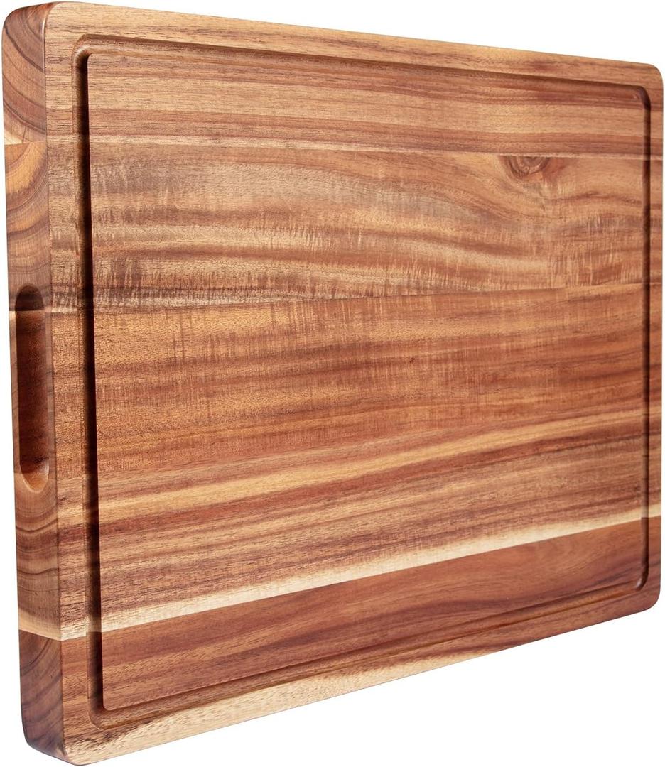 Cutting Board, 20 x 15 Inch Large Acacia Wood Cutting Board 1.5" Thick, Durable Wood Cutting Boards for Kitchen with Deep Juice Grooves & Built-in Handles, Easy to Clean