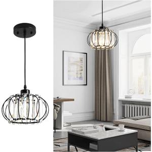 Modern Crystal Pendant Light Fixture Vintage Farmhouse Crystal Pendant Lighting Retro Black Chandelier for Kitchen Island, Living Room, Dinning Room, Bedroom, Hallway