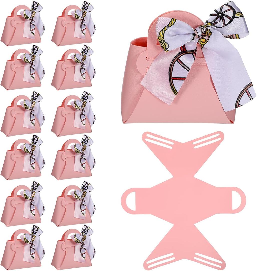 Douaowoc 36 Pcs PU Leather Purse Gift Bags with Handles Ribbon Purse Party Favor Bags for Baby Showers Birthday Wedding Candy (Pink)