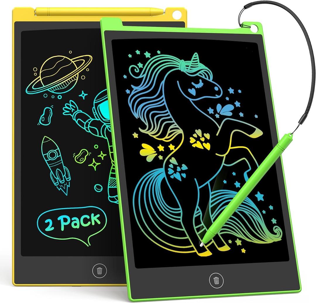 TECJOE 2 Pack LCD Writing Tablet, 8.5 Inch Colorful Doodle Board Drawing Tablet for Kids, Kids Travel Games Activity Learning Toys Birthday Gifts for 3 4 5 6 Year Old Boys and Girls Toddlers (Yellow Green)