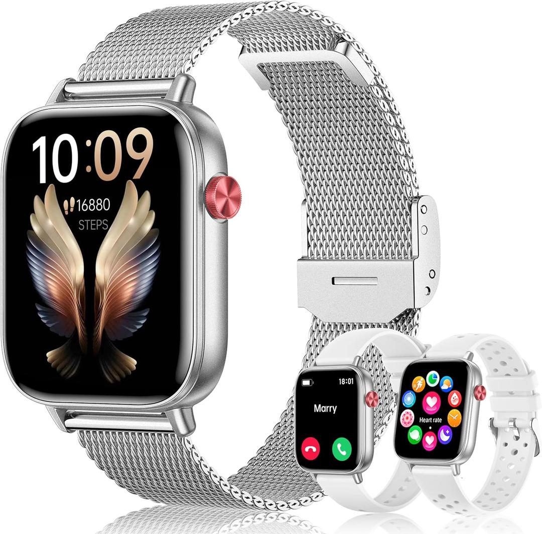 Smart Watch for Women Men (Answer/Make Calls) 1.83" HD 3 Bands Smartwatch Compatible Android iPhone Phones with Fitness Step Tracker/Heart Rate/Sleep Monitor, 120+ Sports Modes IP68 Waterproof, Silver