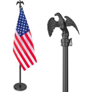 8 FT Indoor Flag Pole and Stand, Heavy Duty Indoor Flag Pole Kit with Weighted & Thickened Base, Eagle Topper, 3x5 FT American Flag, Adjustable Presidential Indoor Flagpole for Office School City Hall (Black)