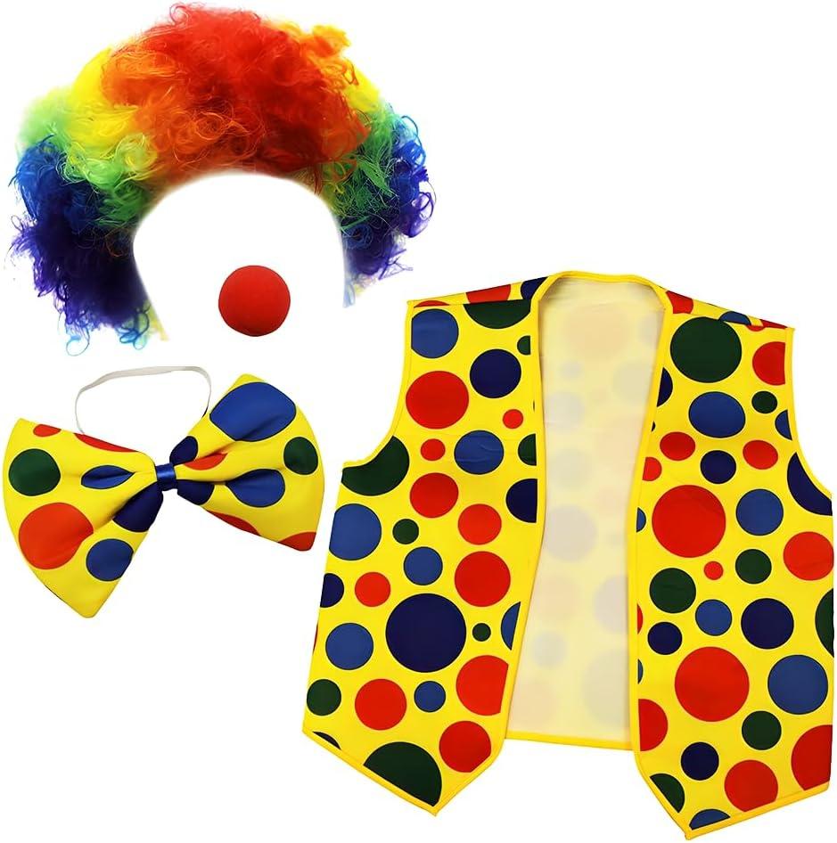 Tigerdoe Clown Costume Set  Wig, Nose, Bow Tie & Vest  4-Piece Dress-Up Clown Accessories for Party
