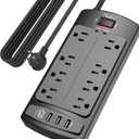 Surge Protector Power Strip - Nuetsa Flat Plug Extension Cord with 8 Outlets and 4 USB Ports, 15 Feet Power Cord (1625W/13A), 2700 Joules, ETL Listed, Black
