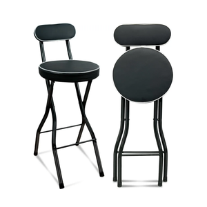 UWEAR 1 PCS Folding Bar Stool with Back, Tall Foldable Stool Seat Padded Portable Stools Counter Height Foldable Stools Chairs Collapsible Stool for Adults Kitchen Island (Black)