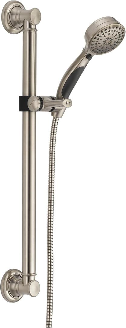 Delta Faucet 9-Spray Slide Bar Hand Held Shower with Hose, Brushed Nickel Handheld Shower Head, Slide Bar Hand Shower, Handheld Shower, Detachable Shower Head, Stainless 51900-SS