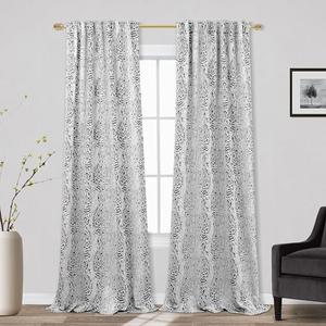 Mrs.Naturall Black Curtains 90 Inches Long for Living Room,Light Filtering 50% Blackout Room Darkening Dark Let Light in Privacy Boho Medallion Moroccan Pattern Curtains for Bedroom Set of 2 Panels