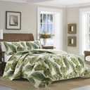 Tommy Bahama - Queen Quilt Set, Reversible Cotton Bedding with Matching Shams, Soft All Season Bedspread, Coastal Bedding Set (Fiesta Palms Green, Queen)