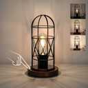 Touch Control Table Lamp, Industrial Bedside Lamp with 3 Way Dimmable, Small Nightstand Vintage Metal Cage Desk Lamps, Steampunk Table Lamps for Bedroom, Living Room, Kitchen (Bulb Included)