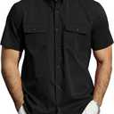 JOGAL Mens Button Down Short Sleeve Shirt Regular Fit Button Up Work Shirts with Two Pockets, XXL