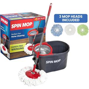 SIMPLI-MAGIC 360 Spin Mop and Bucket with Wringer  10,000 Spin Cycles  3 High-Absorbent Microfiber Replacement Heads  Mop and Bucket Set for All Types Floor Cleaning