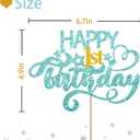 2 x Sky Blue Glitter Happy 1st Birthday Cake Topper, One Year Old Birthday Party Cake Decor, Gold Number 1 Birthday Party Supplies Decorations for Baby Girl or Baby Boy