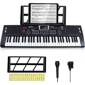 61 key piano keyboard - Electric Keyboard Piano with Microphone, Music Stand, Built-In Speakers - Portable Digital Piano for Beginners, Ideal Gift & Learning