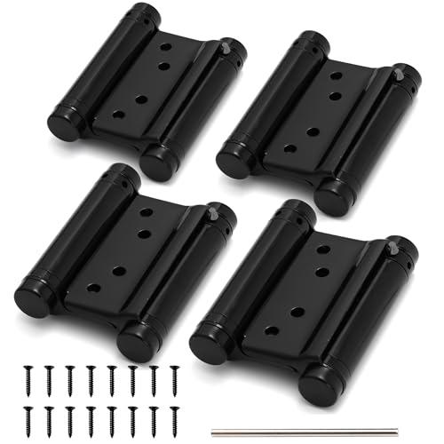 KOLET Double Action Door Hinges, 3 Inches Swinging Hinges, Saloon Hinges with Commercial Grade Stainless Steel, Self Closing Door Hinges, for Saloon, Cafe, and Bar, Matte Black, 4 Pack