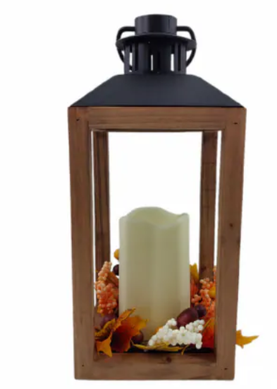 Holiday Home LED Lantern With Floral Trim