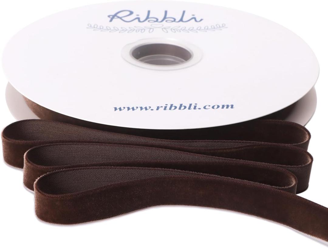 Ribbli Brown Velvet Ribbon 5/8 Inches Continuous 25 Yard Spool Brown Christmas Ribbon for Gift Wrapping Crafts Home Decor