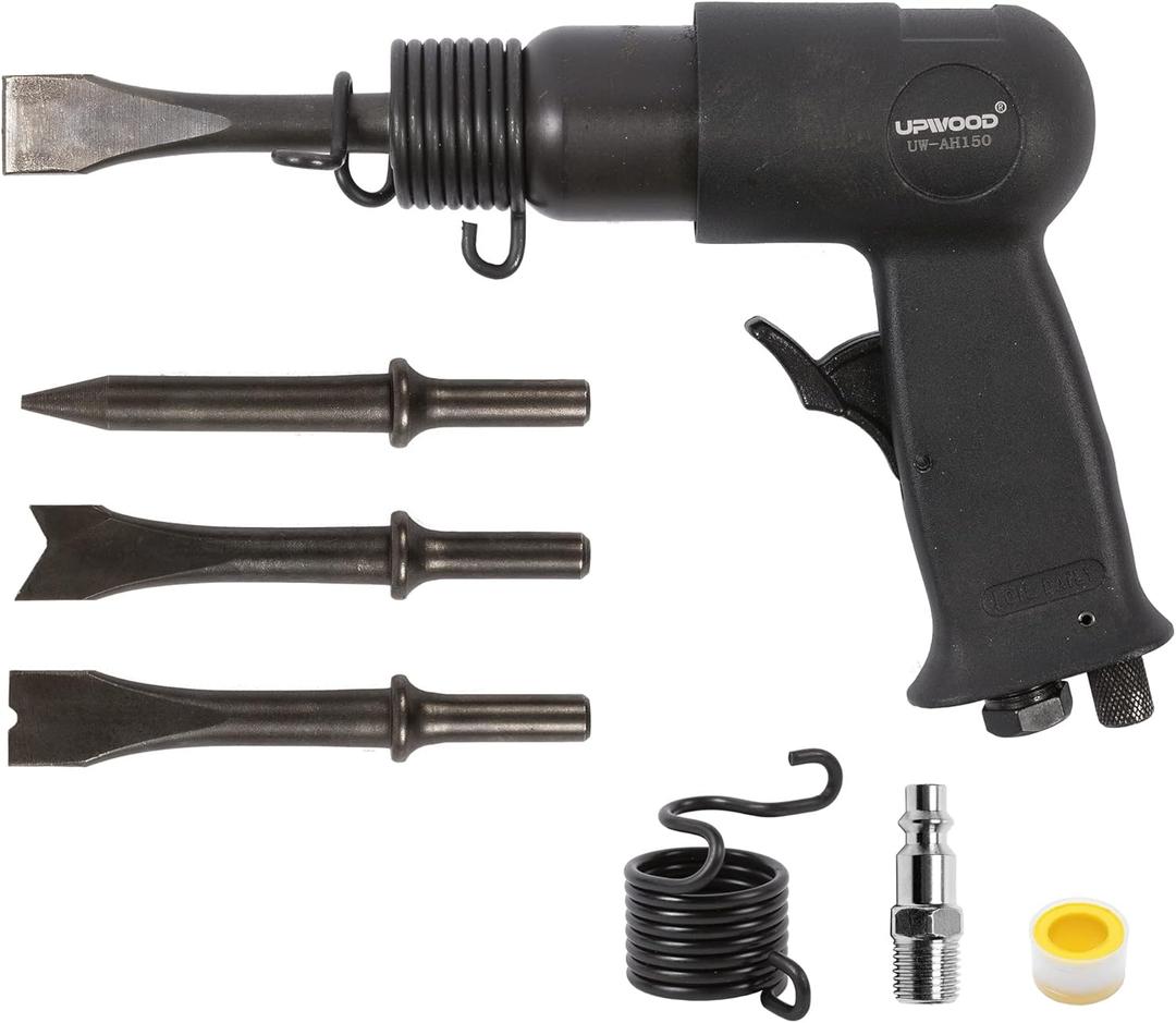 UW-AH150 Short Barrel Air Hammer Kit with Quick Change Retainer and 4 Chisels, 1-5/8 Inch Stroke, 4500 BPM, Light weight