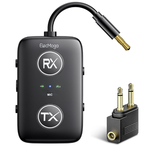 2025 Upgraded Airplane Bluetooth 5.4 Transmitter with Qualcomm Chipset, ElecMoga Airplane Travel Essentials Supports 2 AirPods or Headphones, 2in1 AUX Wireless Receiver for Gym, TV, Car, Audio