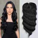 Hair Toppers for Women 20inch Wavy Toppers Hairpieces for Women with Thinning Hair Ombre Highlight Synthetic Wig Clip In Topper Wiglets with Fringe Bang (Black, 20inch)