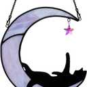 BOXCASA Black Cat Moon Suncatchers for Windows Hanging,Funny Stained Glass Cats Gift,Witchy Gifts for Women,Cats Themed Gifts for Women