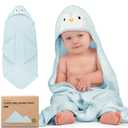 KeaBabies Hooded Baby Towel for Newborn - Viscose Derived from Bamboo Large Baby Bath Towels with Hood for Boys, Girls, Toddler, Extra Absorbent & Soft Newborn Bath Essentials (Penguin) (Regular 35x35)