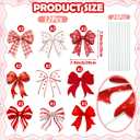 Yookeer 12 Pcs Coquette Valentines Decorations Coquette Bow Tree Ornaments Extra Large Pink White Red Bow Galentines Tree Topper Picks Ornaments for Valentines Home Office Table Vase Decor