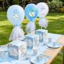 6 Set Elephant Tulle Tutu Balloon with Letter Boxes Baby Shower Table Centerpieces Decor for Gender Reveal Balloons Tulle Cover with Stand Elephant Themed Baby Shower Birthday Party(Blue)